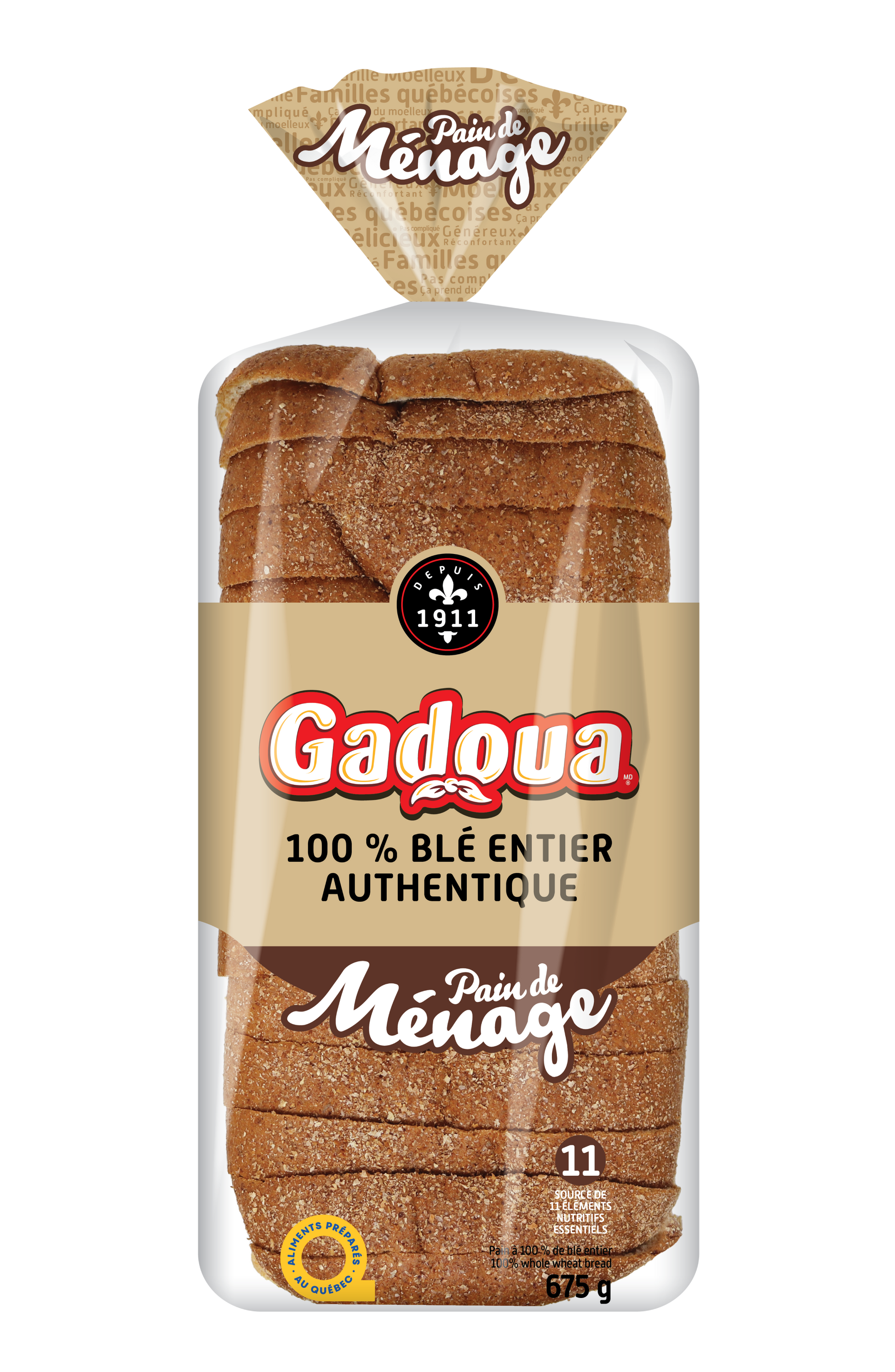 Gadoua® Homestyle 100% Whole Wheat Bread Thick Sliced